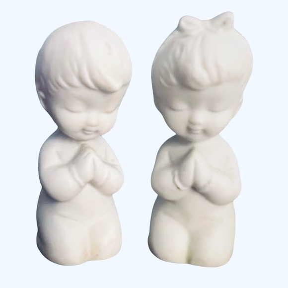 Vintage Other - Vintage White Ceramic Praying Girl & Boy Figurines Made in Japan Devotions 2.5”